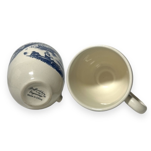 Staffordshire Engravings Blue Wild Rose China 4 pc Coffee Mug Tea Cup Blue White - Picture 5 of 7